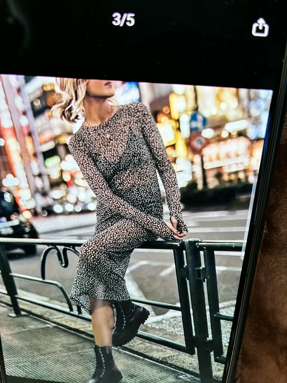 Women's Black and White Printed Long Sleeve MESH Dress